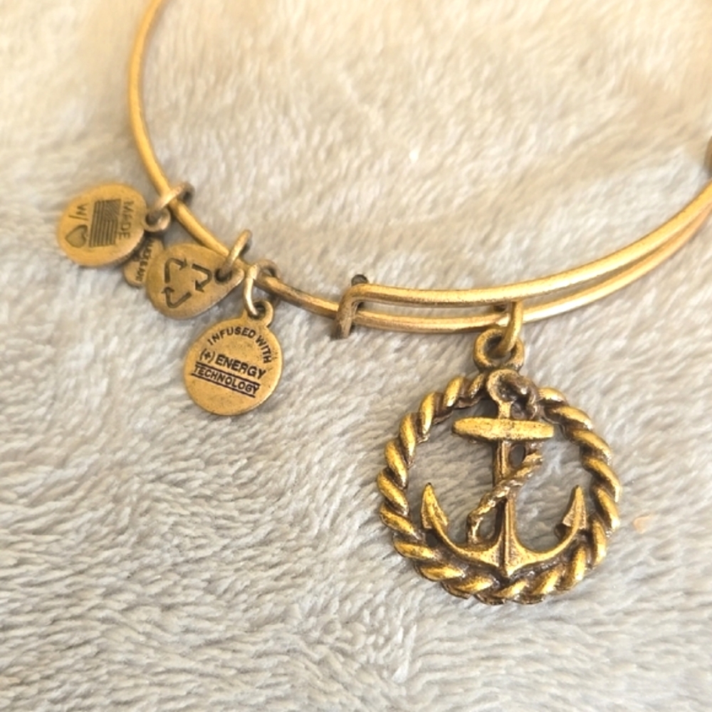 #109 Alex And Ani Gold Anchor Charm Bracelet - Picture 2 of 3